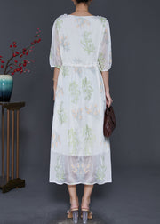 Fine White Embroidered Silk Cinched Dress Summer