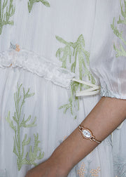 Fine White Embroidered Silk Cinched Dress Summer