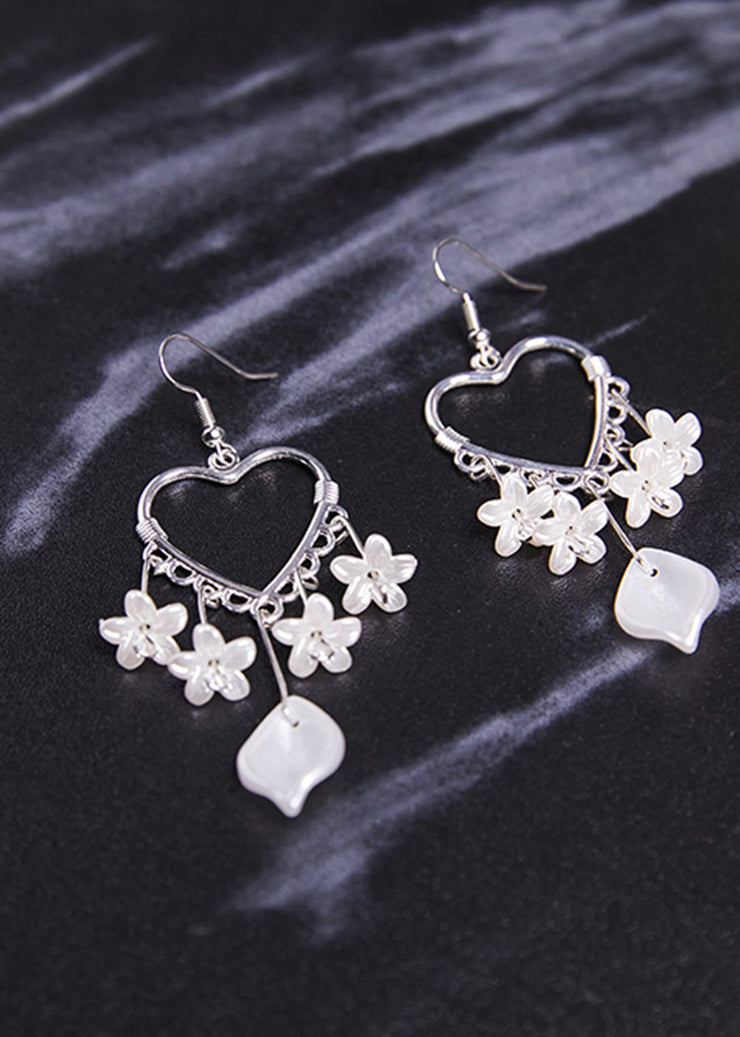 Fine White Flower Acrylic Heart-shaped Drop Earrings