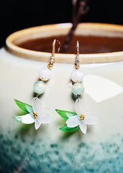 Fine White Jade Lotus Flower Drop Earrings