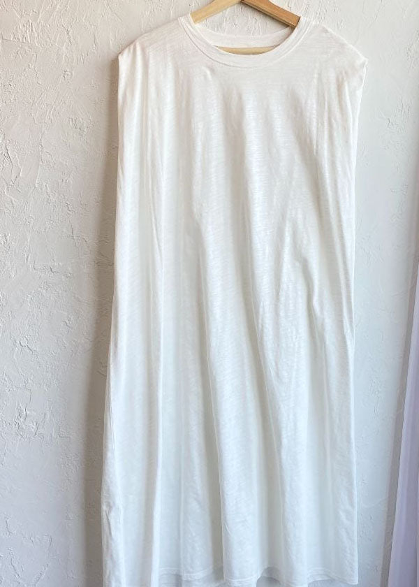 Fine White O Neck Patchwork Cotton Dress Sleeveless