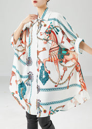 Fine White Oversized Print Silk Maxi Dresses Batwing Sleeve