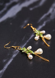 Fine White Pearl 14K Gold Branch Tassels Drop Earrings