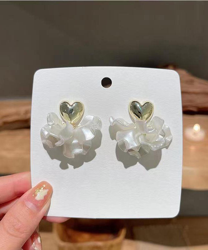 Fine White Sterling Silver Love Floral Drop Earrings