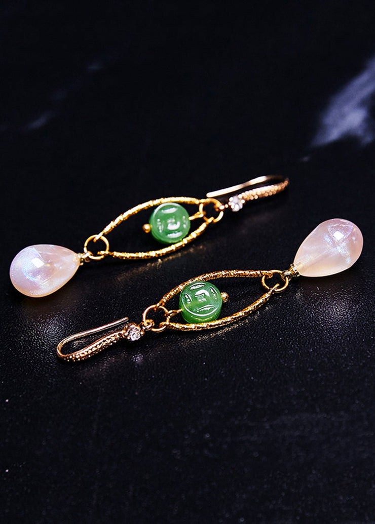 Fine White Teardrop Gem Stone Boutique Jade Drop Earrings