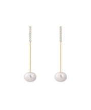 Fine White fine Sterling Silver Overgild Zircon Pearl Tassel Drop Earrings