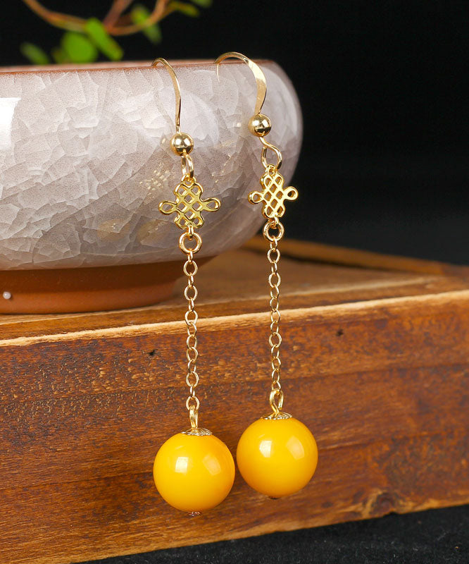 Fine Yellow 14K Gold Amber Beeswax Drop Earrings