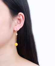 Fine Yellow 14K Gold Amber Beeswax Drop Earrings