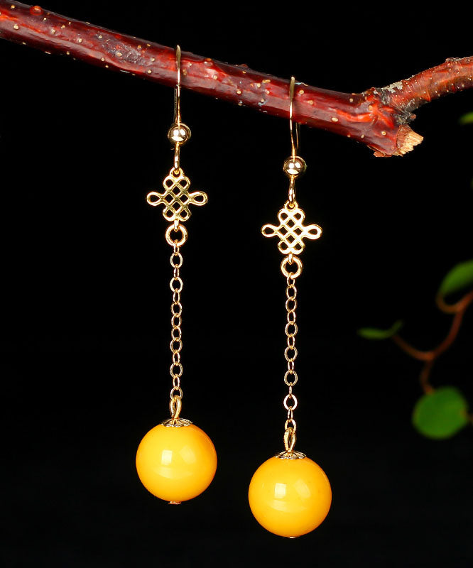 Fine Yellow 14K Gold Amber Beeswax Drop Earrings