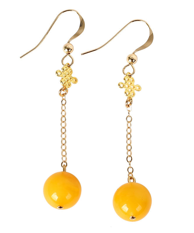 Fine Yellow 14K Gold Amber Beeswax Drop Earrings