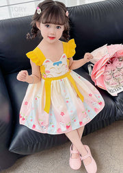 Fine Yellow Ruffled Embroideried Patchwork Cotton Baby Girls Dresses Summer