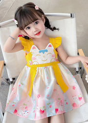 Fine Yellow Ruffled Embroideried Patchwork Cotton Baby Girls Dresses Summer