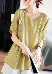 Fine Yellow Ruffled Patchwork Top Short Sleeve