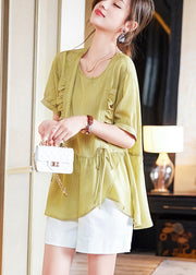 Fine Yellow Ruffled Patchwork Top Short Sleeve