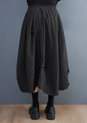 Fitted Black Asymmetrical Design Plaid Cotton Skirts Summer