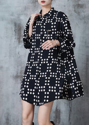 Fitted Black Dot Tasseled Cotton Long Shirt Summer