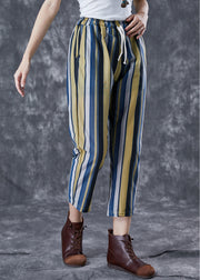 Fitted Colorblock Striped Elastic Waist Linen Harem Pants Summer