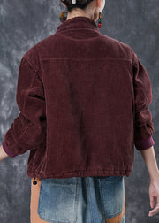 Fitted Dull Red Thick Fine Cotton Filled Corduroy Coats Winter