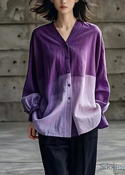 Fitted Gradient Color Purple Button Top Long Sleeve