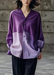 Fitted Gradient Color Purple Button Top Long Sleeve