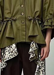 Fitted Green Wrinkled Patchwork Button Coats Fall