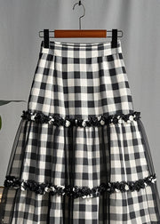 Fitted Grey Ruffled Plaid Patchwork Tulle Skirts Summer