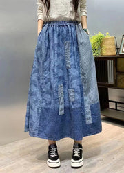 Fitted Navy Print Patchwork Elastic Waist Maxi Skirt Summer