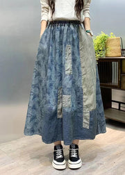 Fitted Navy Print Patchwork Elastic Waist Maxi Skirt Summer