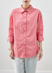 Fitted Pink Peter Pan Collar Cotton Shirt Top Fall