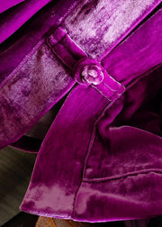 Fitted Purple V Neck Pockets Patchwork Silk Velour Coats Spring