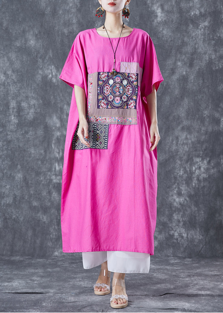 Fitted Rose Embroideried Oversized Cotton Maxi Dresses Summer