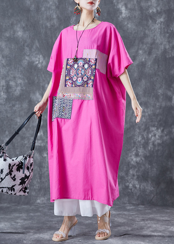 Fitted Rose Embroideried Oversized Cotton Maxi Dresses Summer