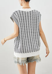 Fitted White V Neck Jacquard Knit Vest Fall