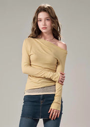 Fitted Yellow Patchwork False Two Pieces Knit Top Fall