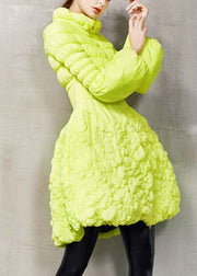 Fluorescent Green Pockets Duck Down Coat Stand Collar Winter