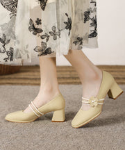 French Apricot One Word Buckle Floral Chunky Heel