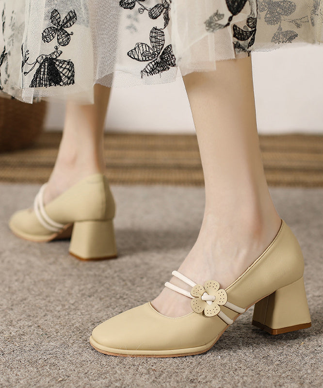 French Apricot One Word Buckle Floral Chunky Heel