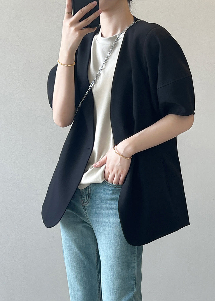 French Apricot V Neck Puff Sleeve Button Coat