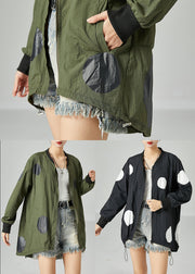 French Army Green Oversized Patchwork Drawstring Silk Coats Spring