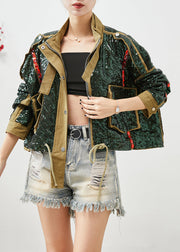 French Army Green Sequins Oversized Drawstring Jacket Fall