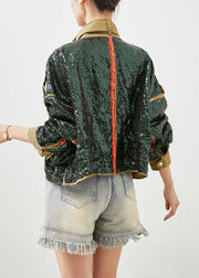 French Army Green Sequins Oversized Drawstring Jacket Fall