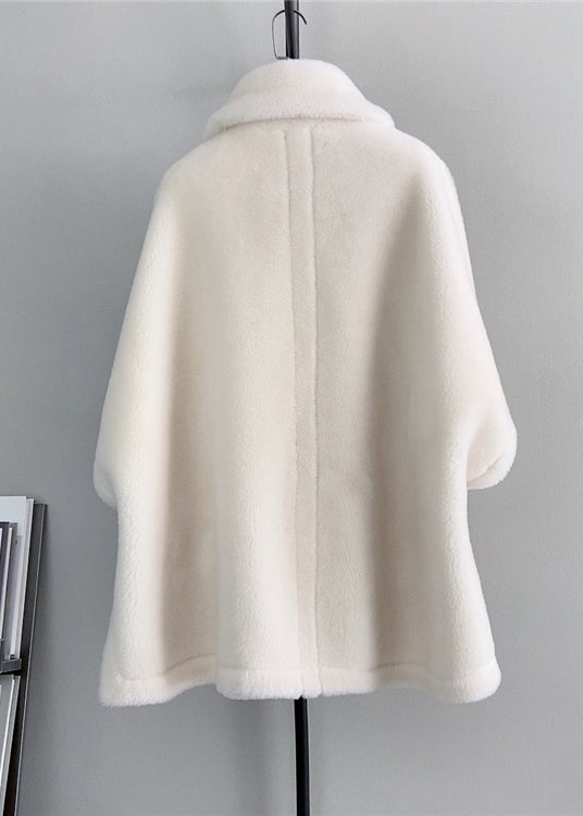 French Beige Square Collar Pockets Wool Cape Coats Winter