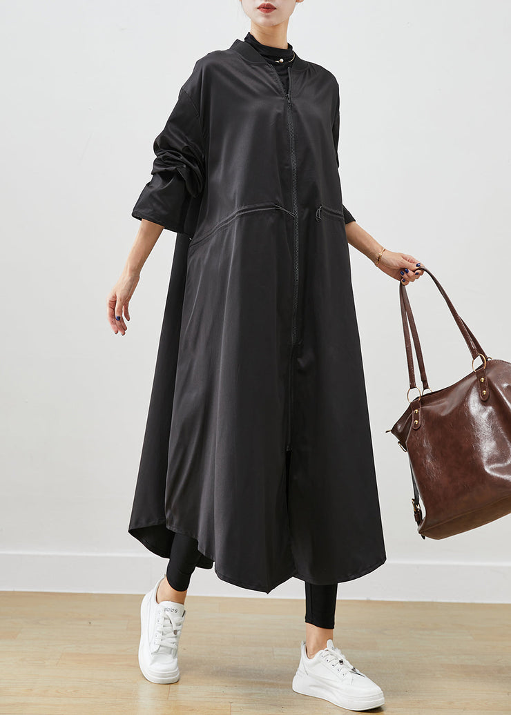 French Black Oversized Drawstring Spandex Trench Fall