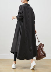 French Black Oversized Drawstring Spandex Trench Fall