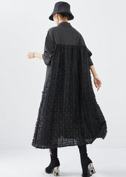 French Black Oversized Patchwork Cotton Holiday Dress Fall