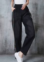 French Black Oversized Striped Denim Pants Summer