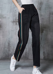 French Black Oversized Striped Denim Pants Summer