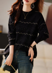 French Black Oversized Thick Knit Short Sweater Winter