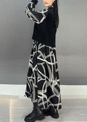 French Black Print Patchwork Cotton Maxi Dress Fall