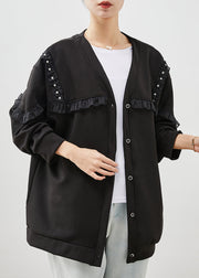 French Black Ruffled Patchwork Cotton Coats Spring